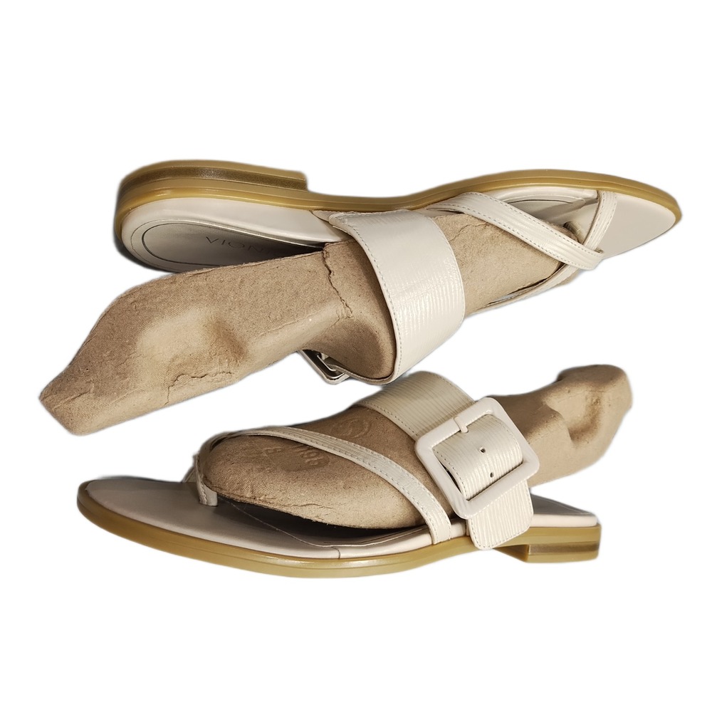 Vionic Julep Sandals Womens Size 8 Tan Comfort Toe Loop Buckle Detail Slip On